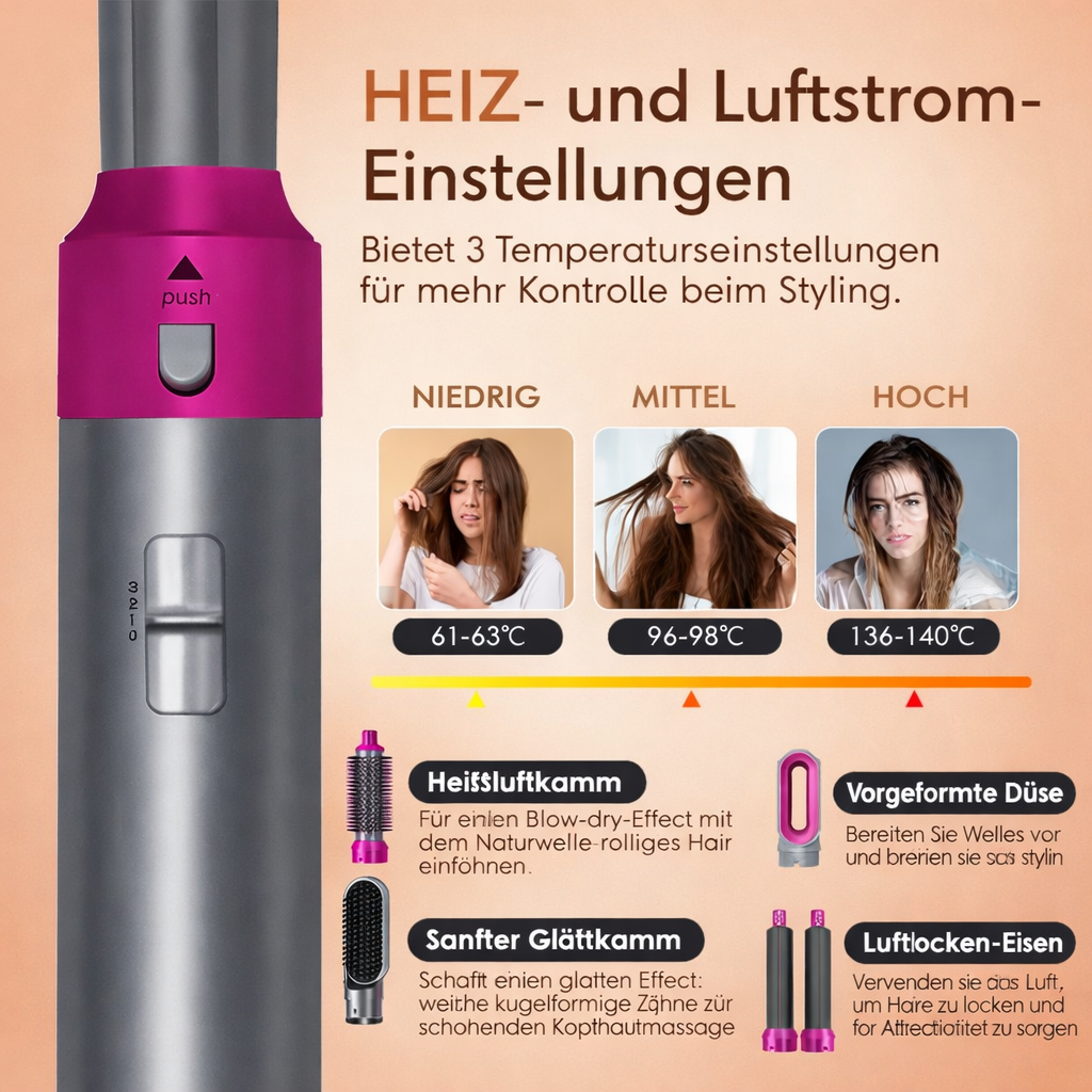 Haarstyler 5-in-1 | Heißluft-Technologie | Anti-Frizz Ionen | Für alle Haartypen
