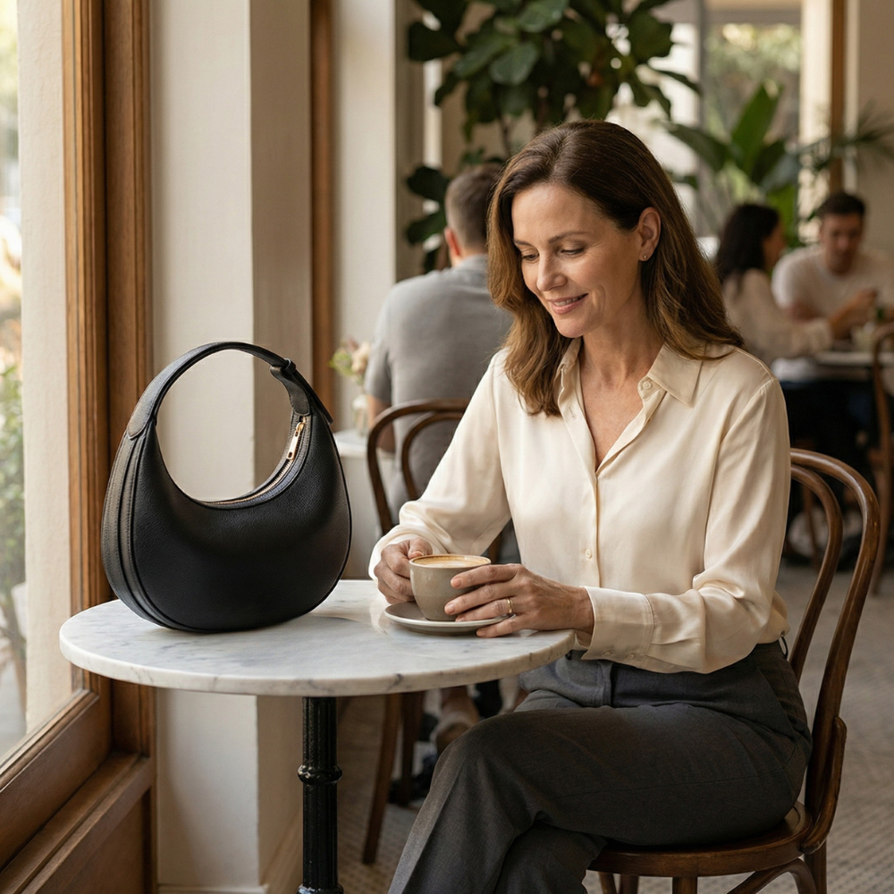 Halbmond-Schultertasche | Drei Tragearten | Weiches Kunstleder | LunaStride