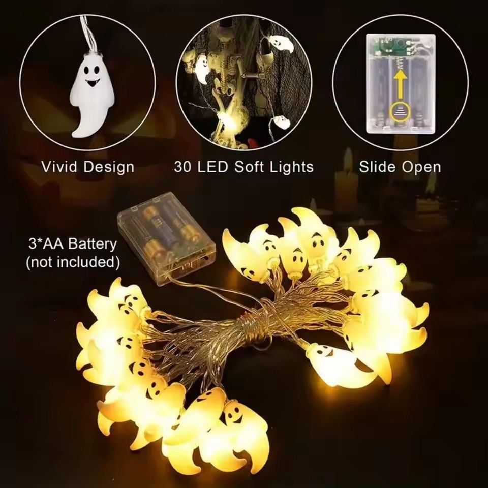 Halloween Geister-Lichterkette | Batteriebetrieben ohne Kabel & Stecker | Geisterförmige LEDs für drinnen und draußen 5