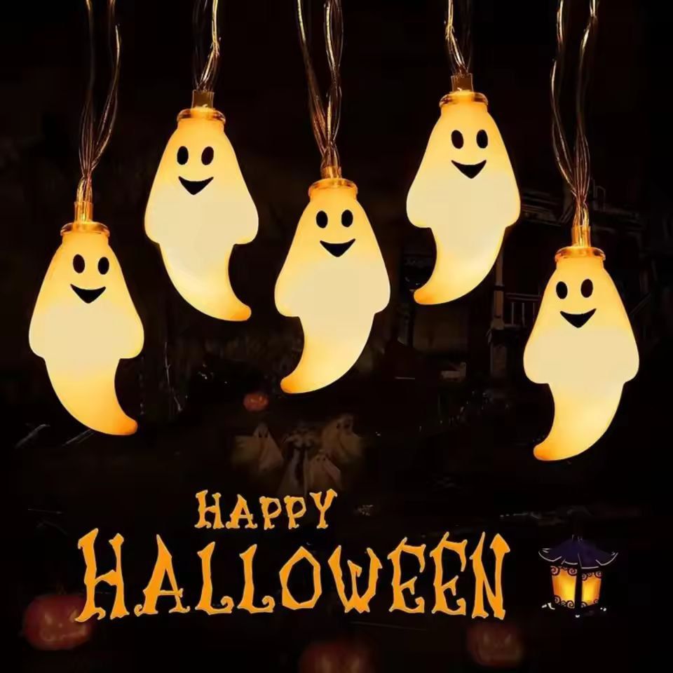 Halloween Geister-Lichterkette | Batteriebetrieben ohne Kabel & Stecker | Geisterförmige LEDs für drinnen und draußen 1