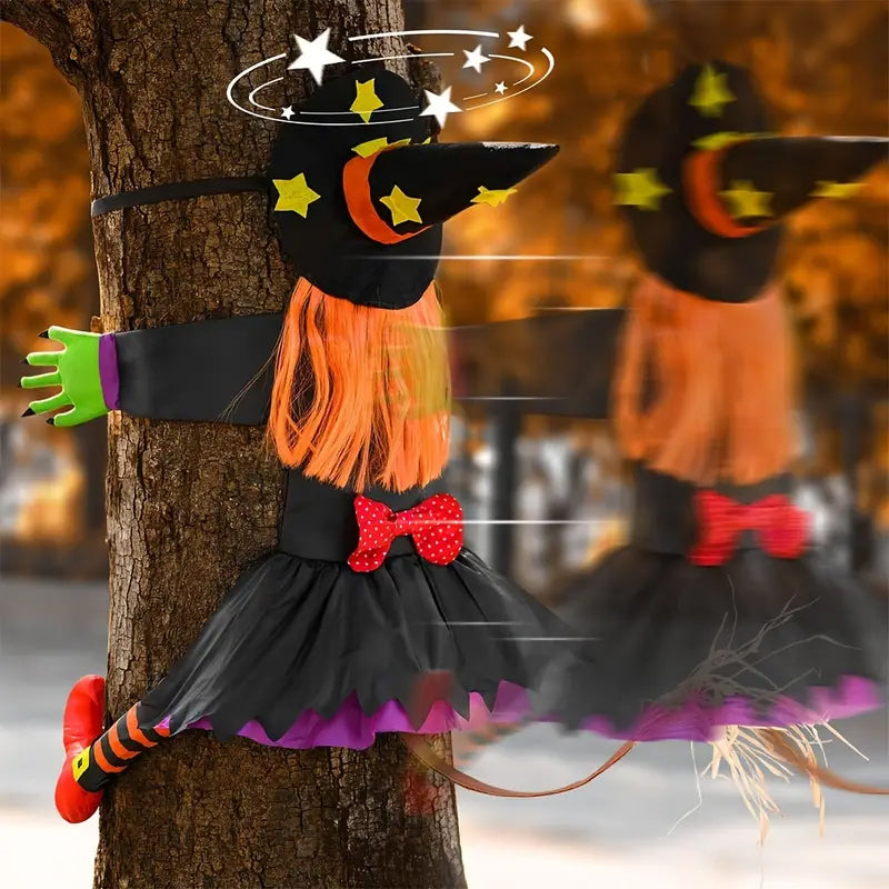 Halloween Hexe Kletterfigur Baumdeko | Für Innen und Außen geeignet | Leichte Hängedeko für Baum, Regal und Fensterbank
