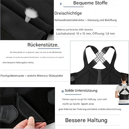 Haltungskorrektor Rücken | Verstellbar & stabil | Schmerzlinderung für Nacken & Rücken | Ergonomische Unterstützung | PosturePro