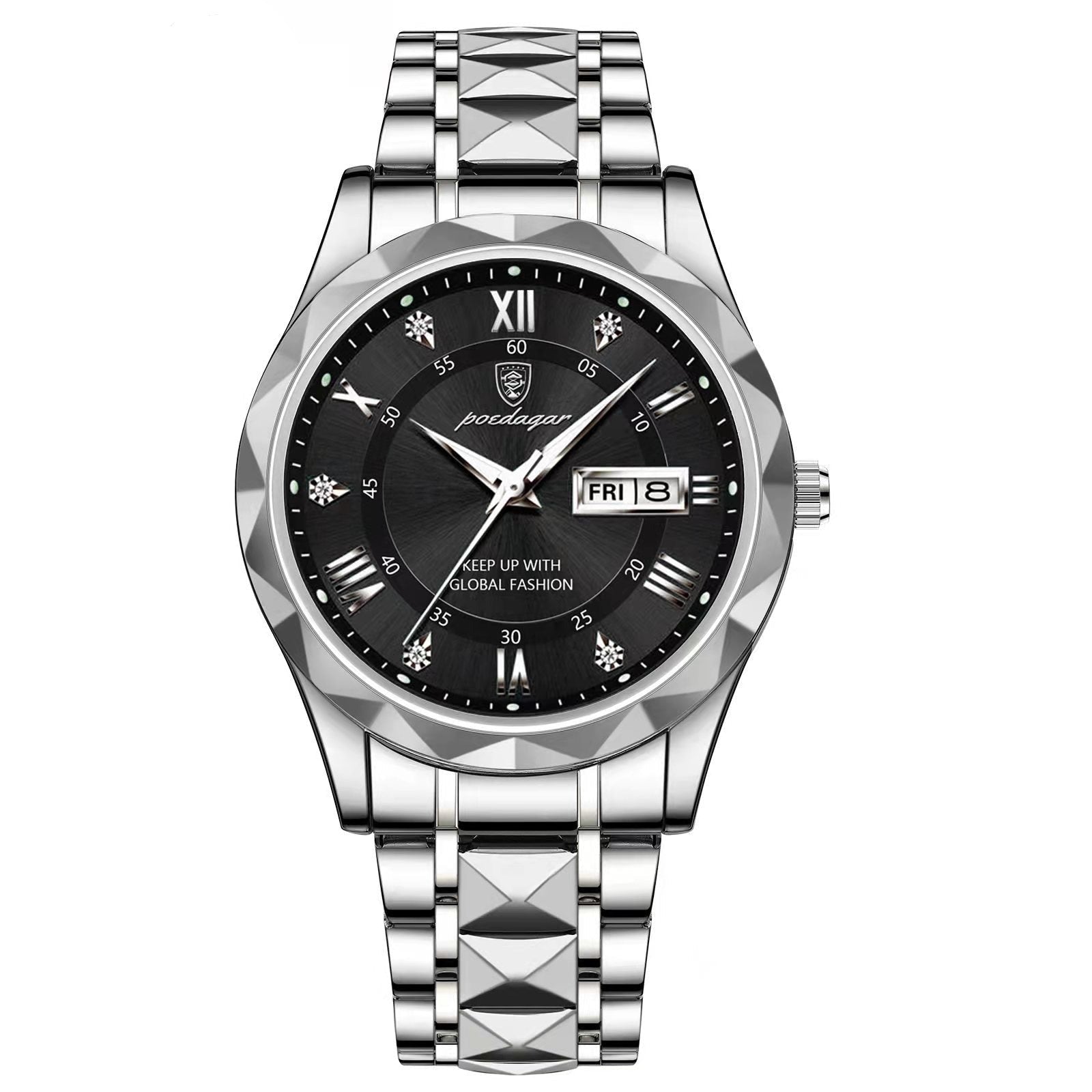 Herrenarmbanduhr Edelstahl Quarzwerk | Leuchtzeiger | Tag- & Datumsanzeige | Dialcraft