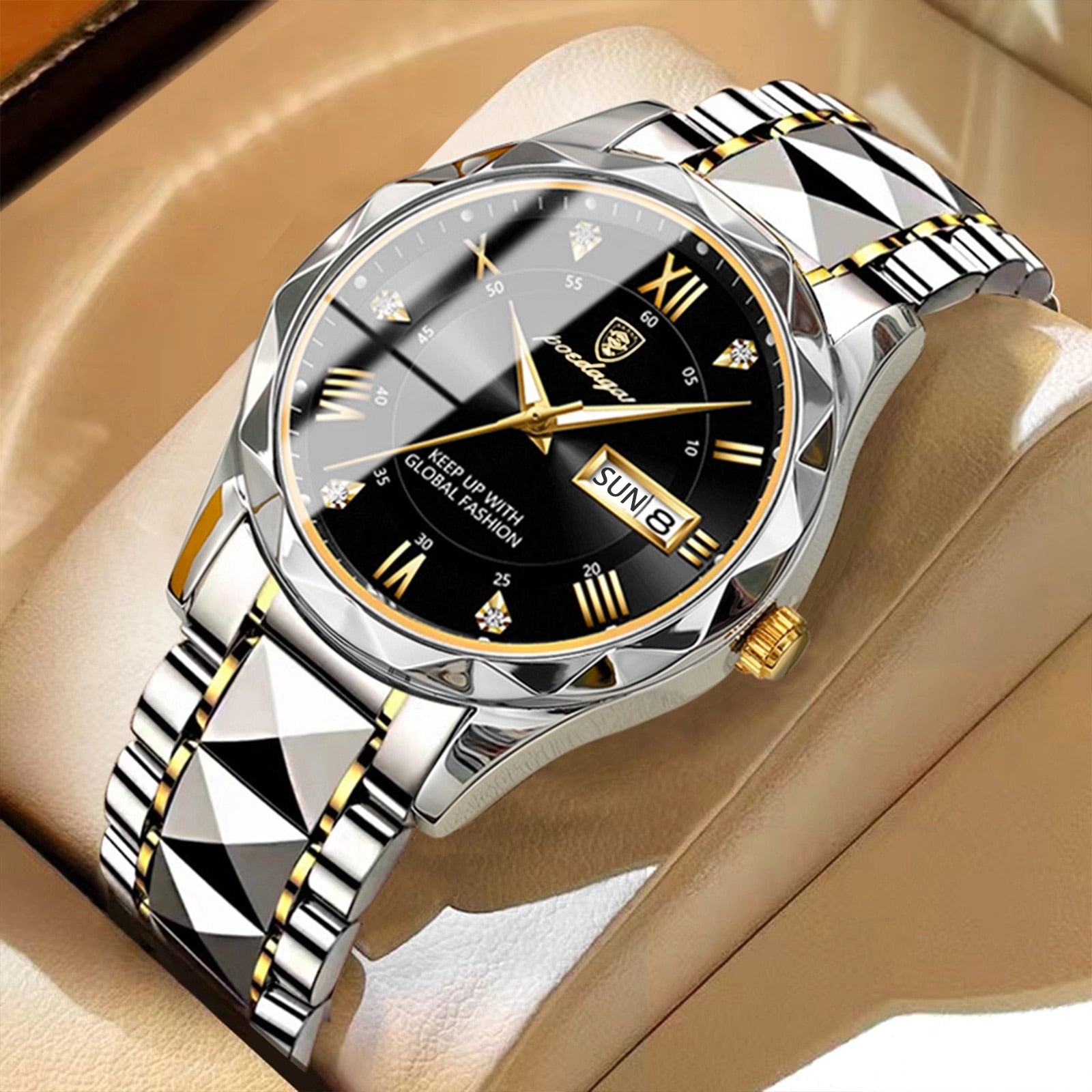 Herrenarmbanduhr Edelstahl Quarzwerk | Leuchtzeiger | Tag- & Datumsanzeige | Dialcraft
