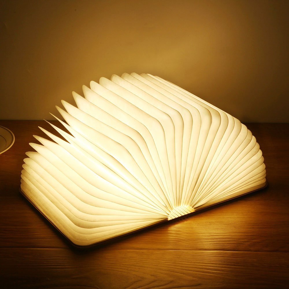 Faltbare Leselampe aus Holz 14 x 11,5 x 2,3 cm | 3 Lichtfarben, dimmbar | Kabellos mit USB-Akku, 3-5 Std Leuchtzeit 2