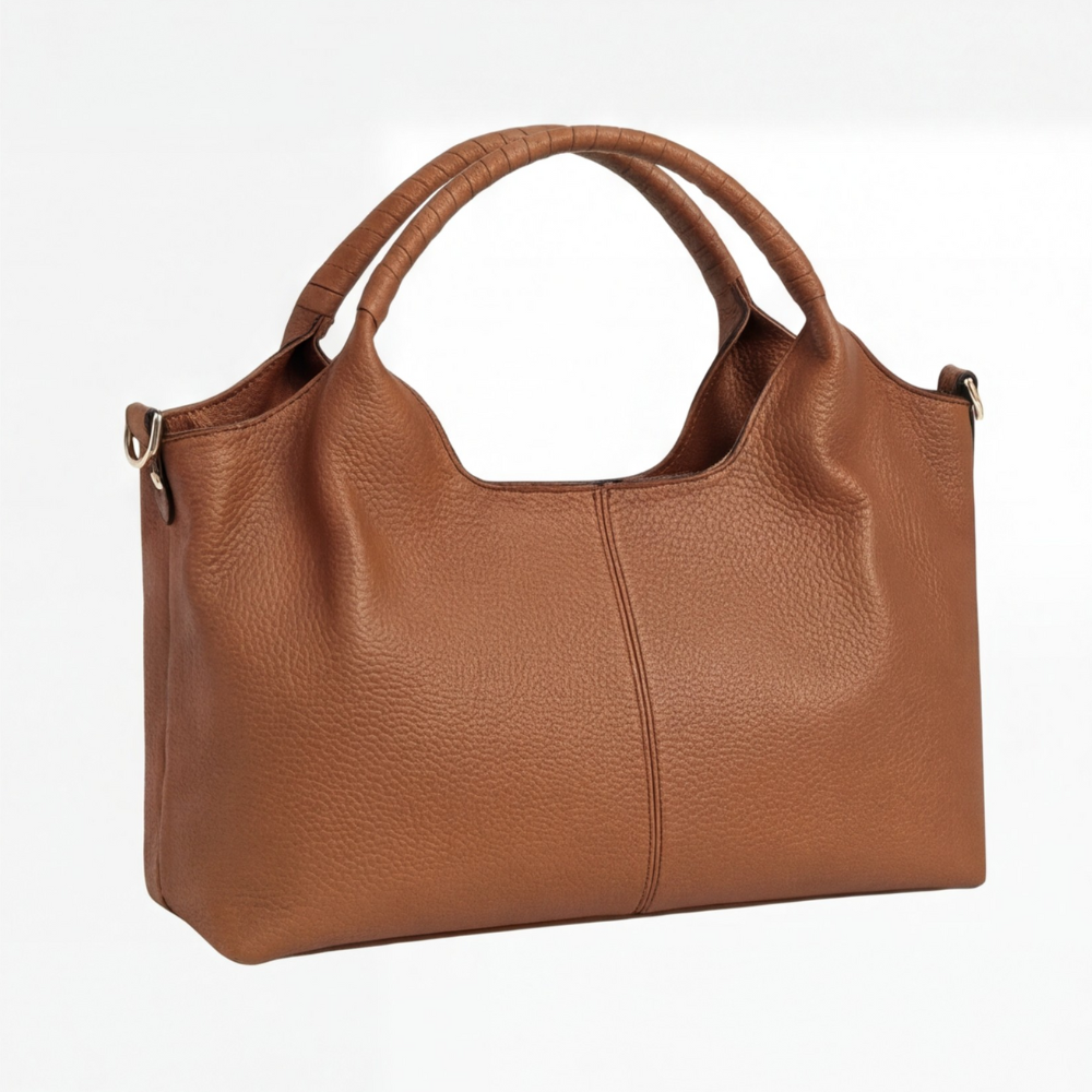 Hobo-Tasche Kunstleder 28 × 17 × 12 cm | 5 Innenfächer, 3 Trageoptionen | Braun, Schwarz, Marineblau, Goldfarbene Hardware 17