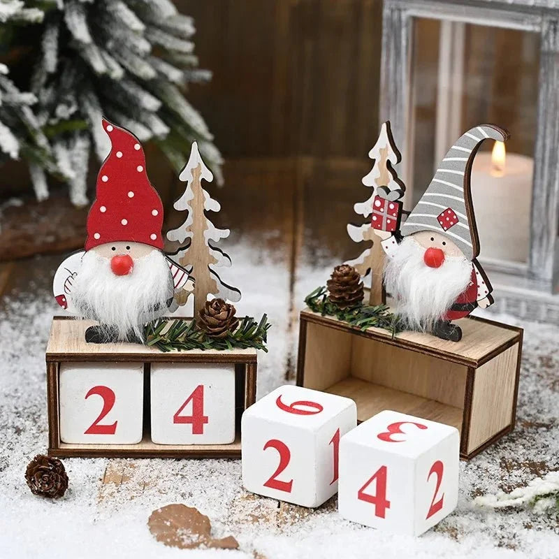 Adventskalender Holz Weihnachtsmann Handbemalt Ganzjährig Deko 3