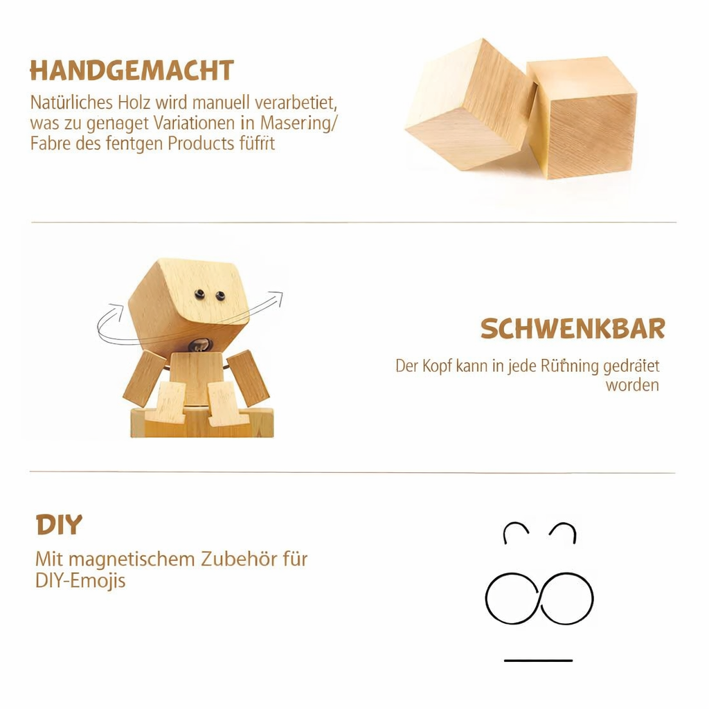 Holz Deko Figur | Bewegliche Wippfunktion | Wechselbare Gesichter | WobbleWood