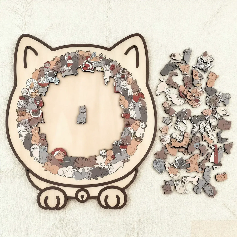 Holzpuzzle Katze 135 Teile | Naturholz mit Morandi-Farbpalette | Entspannende Beschäftigung ohne Bildschirm für Zuhause 6