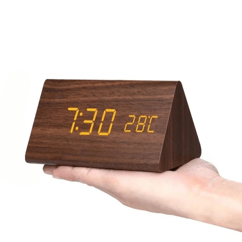 Holzuhr LED Tischuhr Holz | Sprachsteuerung | Temperaturanzeige | Timbrek