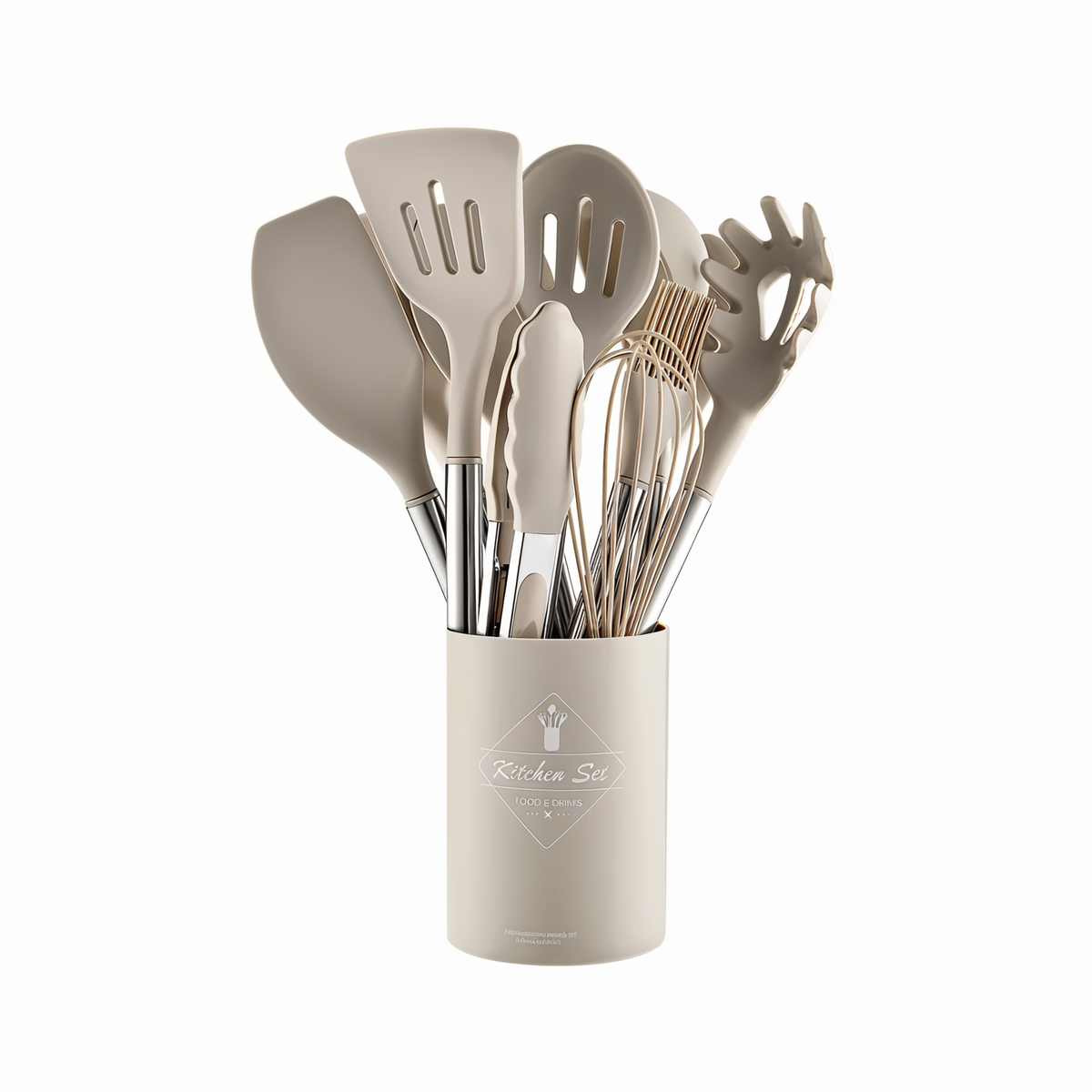Silikon-Küchenutensilien-Set 12-teilig, 34 cm, Edelstahlgriffe | Beige, Schwarz, Grau | Hitzebeständig, BPA-frei, inkl. Halter 13