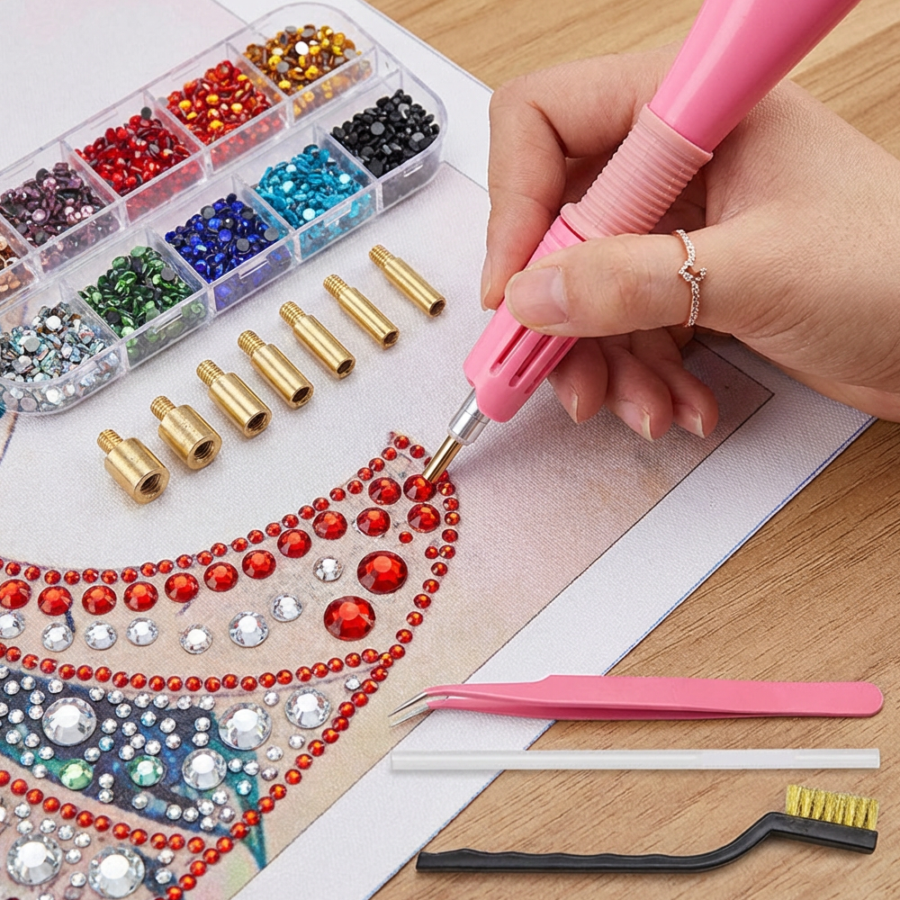 Hotfix-Strass-Set mit 7-in-1 Applikator | Schnelles Aufheizen | Aufsätze für präzises Setzen | SparkleFix