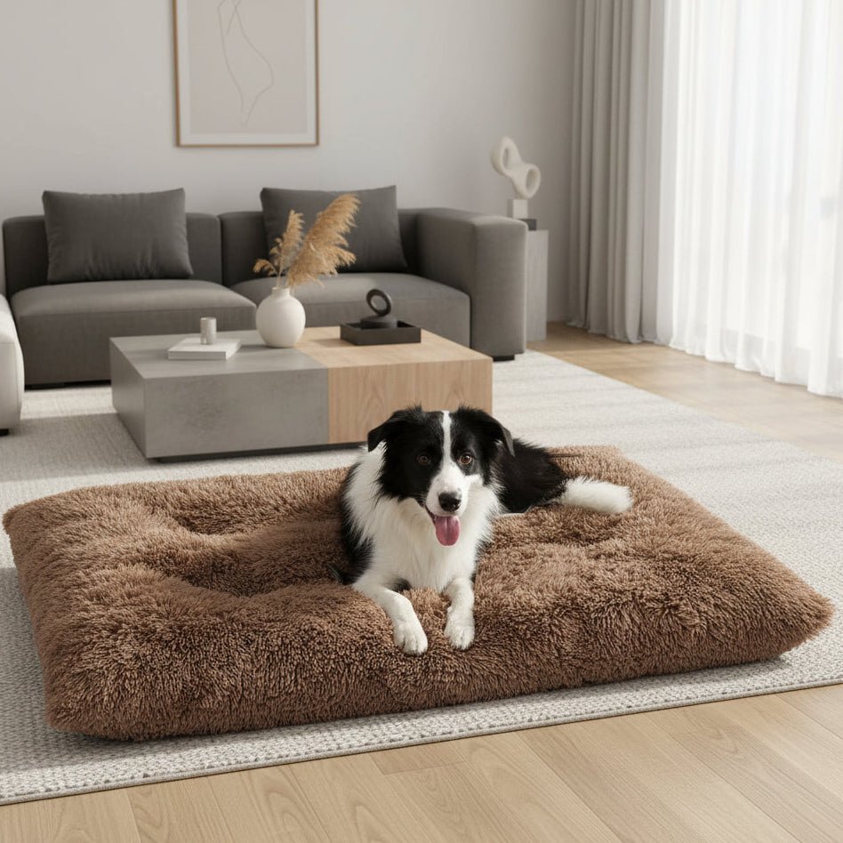 Hundebett | Extraweiches rechteckiges Plüschbett | Atmungsaktiver Baumwollbezug | PawFluff