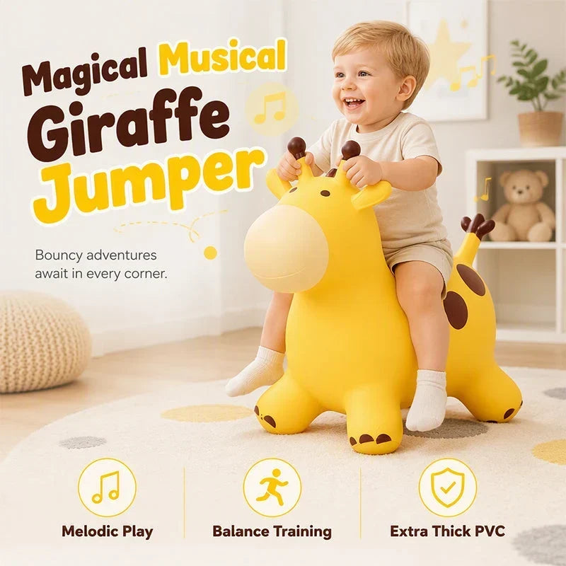 Hüpftier Giraffe | Belastbar bis 100 kg | Stabiles, dickwandiges PVC mit Sound-Funktion für Balance und Sprungkraft