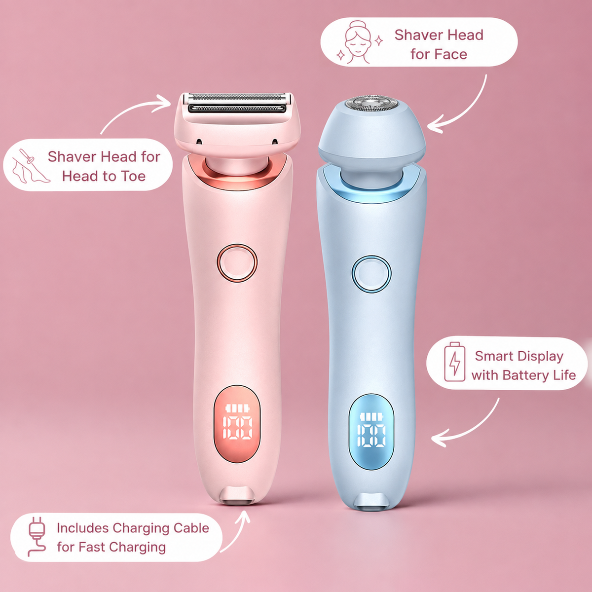 Intimrasierer für Frauen Elektrisch | 3 Wechselaufsätze | für Nass- & Trockenrasur | PureTrim