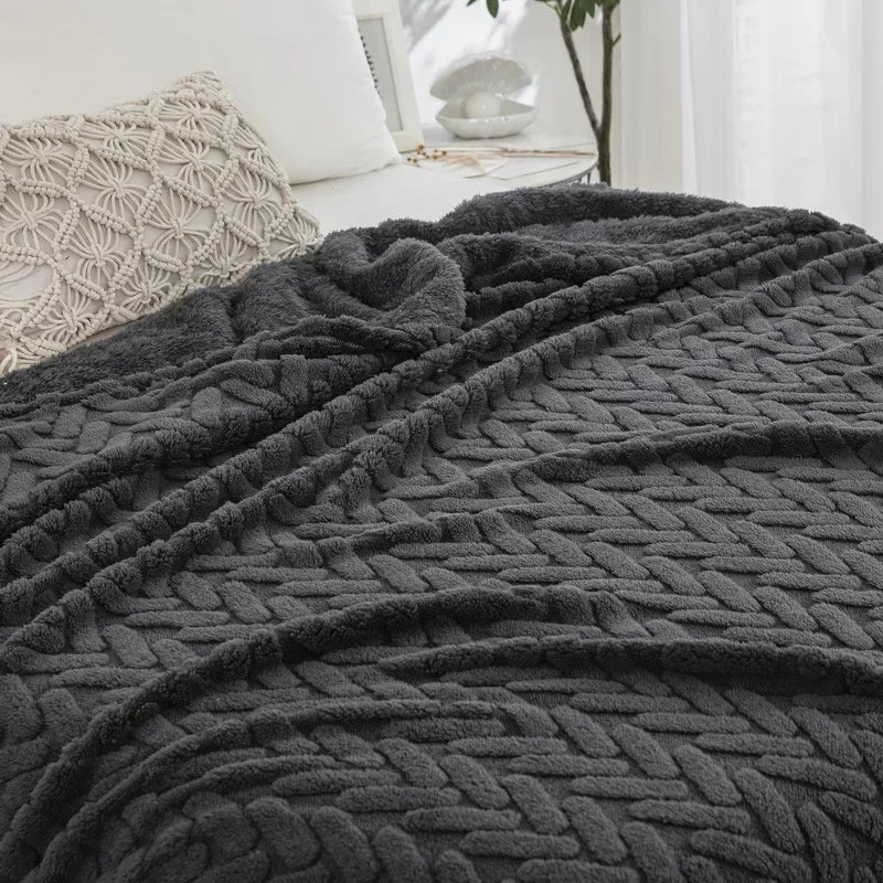 Jacquard-Fleecedecke Baumwollfleece 150 x 200 cm | Beige, Blau, Marineblau, Kaffee | Beidseitig weich für Herbst & Winter 3