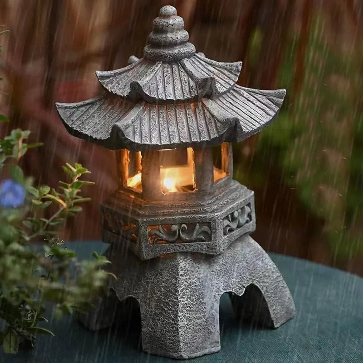 Japanische Gartenlaterne | Solar LED Harz | Warmweiß Zen Garten & Terrasse | Wabilight
