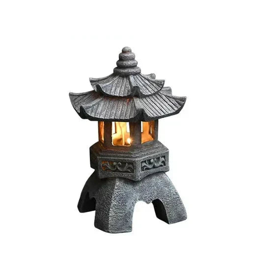 Japanische Gartenlaterne | Solar LED Harz | Warmweiß Zen Garten & Terrasse | Wabilight