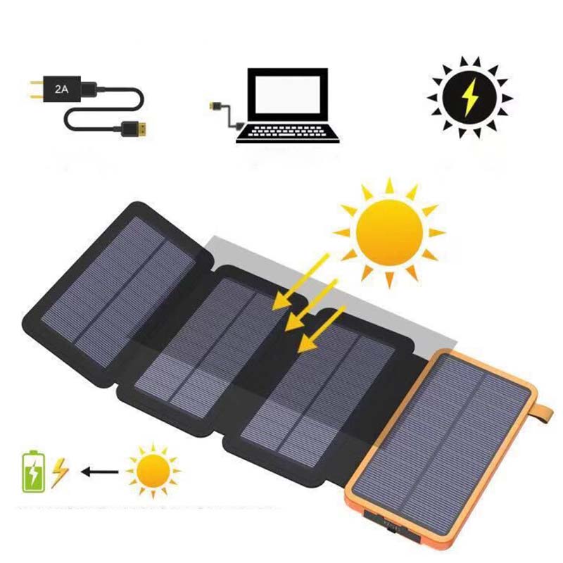 Solar Powerbank 25000 mAh | 10 W Schnellladung, 3 USB-Ausgänge, 4 Solarpanele | Integrierte LED-Taschenlampe für unterwegs 1