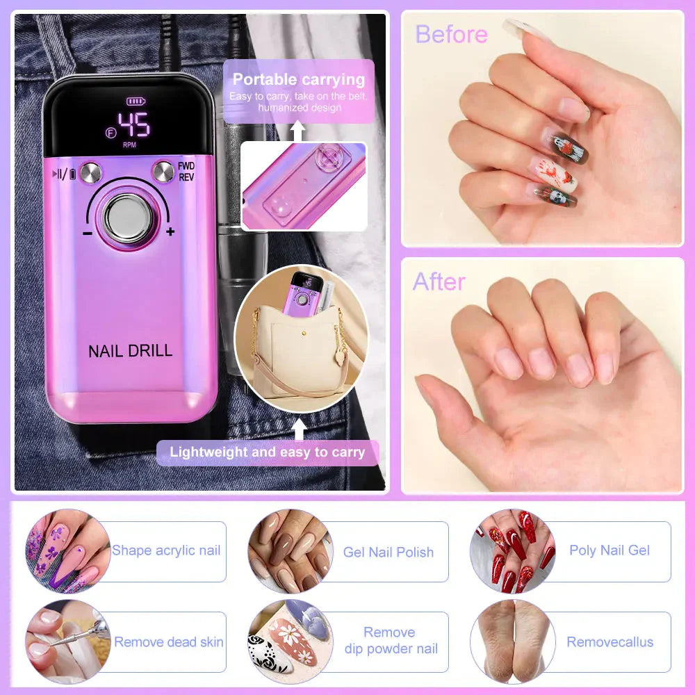 Kabellose Nagelfräse | Bürstenloser Motor | LCD Steuerung | NailForge