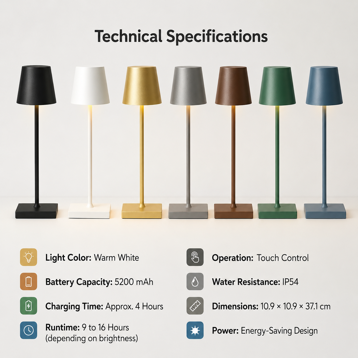 Bezprzewodowa lampa stołowa | Ściemniana dotykowo | Akumulatorowa lampa LED | BrightNomad
