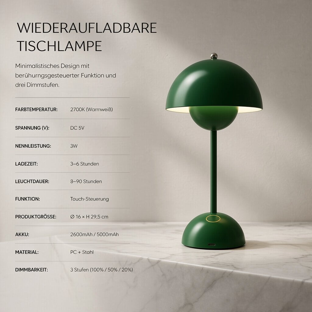 Kabellose Tischlampe LED | Dimmbar mit Akku, USB-Ladekabel | Warmes Licht für Schlafzimmer, Wohnzimmer, Schreibtisch 9
