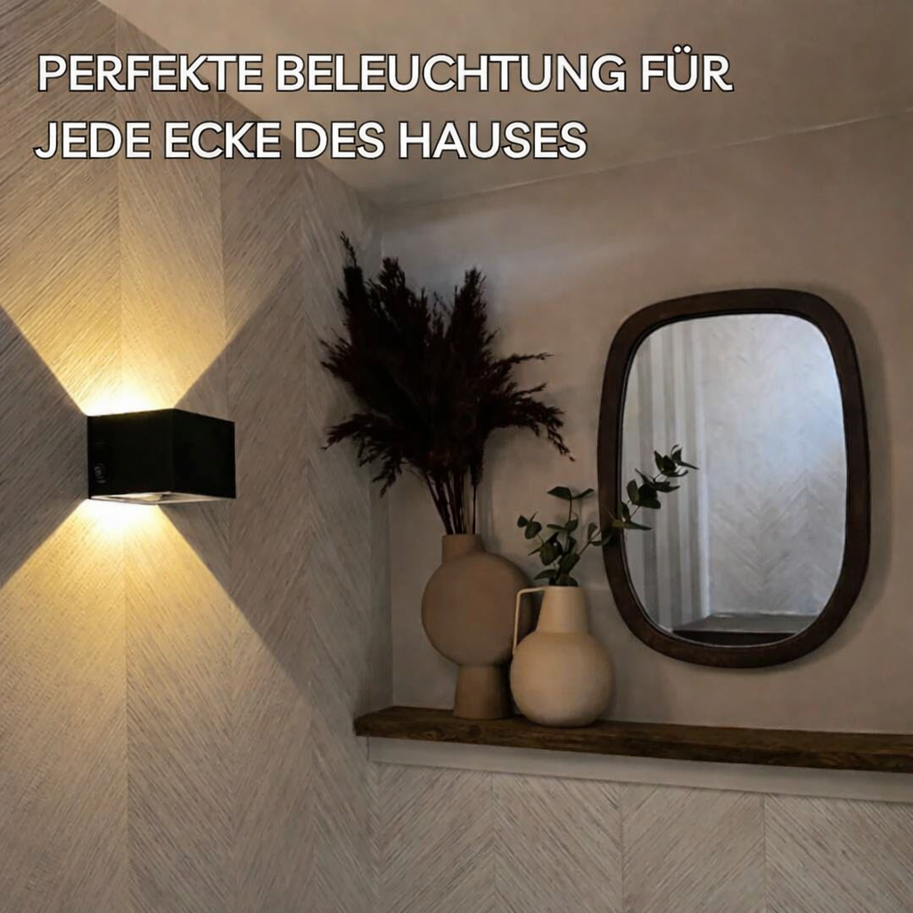 Kabellose Wandlampe | Bewegungsmelder | Warmes Licht 3000K | Modern & Elegant | LuminaCube