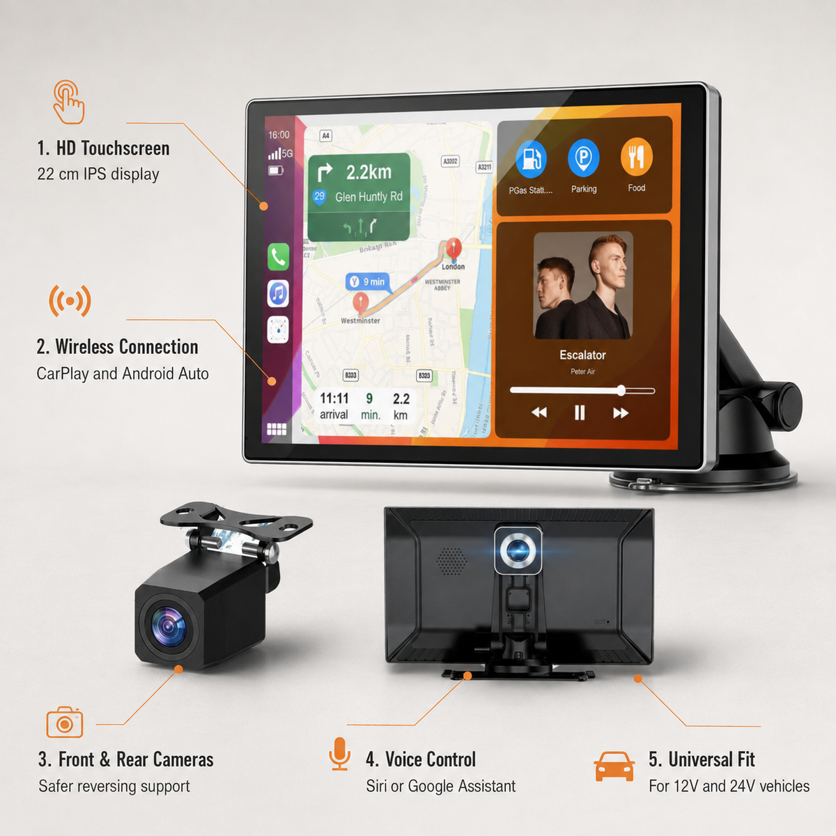 Kabelloser CarPlay-Adapter Touchscreen Android Auto mit Rückfahrkamera