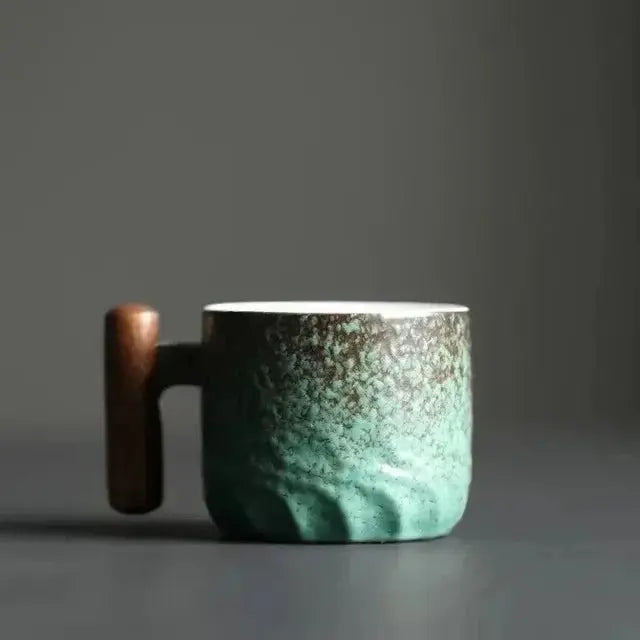 Kaffeetasse | Keramikbecher mit Holzgriff | Handgemachte Unikatoptik | MugNatura