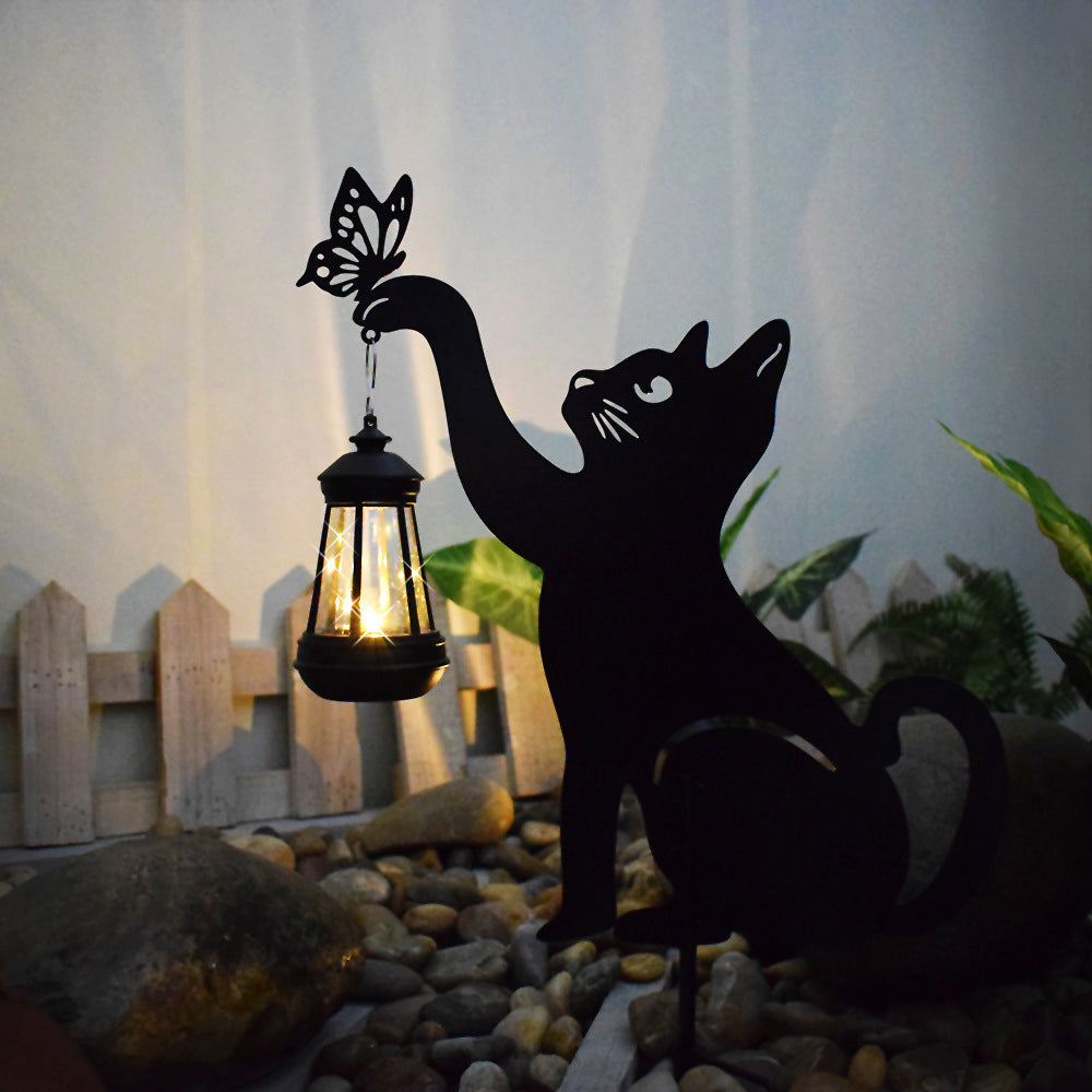 Kat Solar Gartenlicht hängende Laterne | Katzen-Silhouette Metall | Dekorative Outdoor | Pawglow