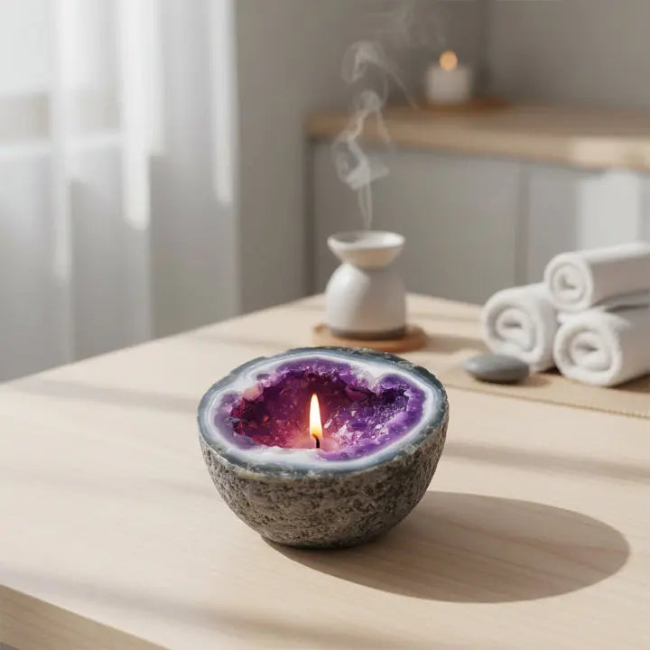 Kerze im Kristall-Design | Geoden-Optik | Naturwachs | StillGlow
