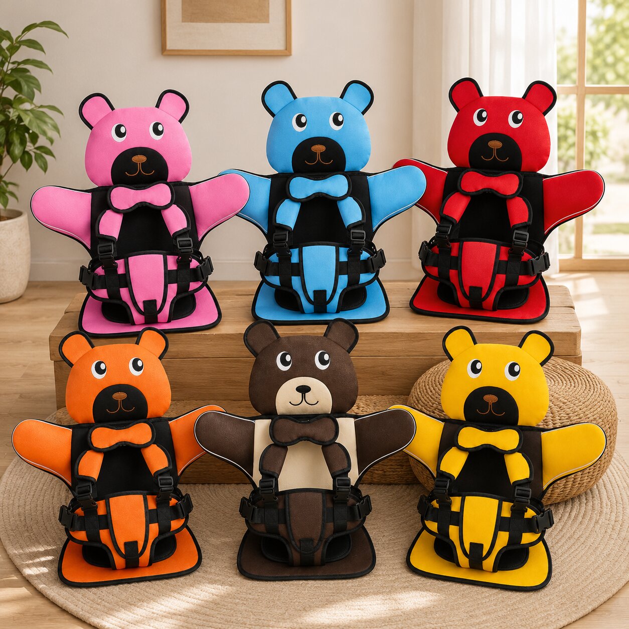 Kinder Autositzkissen | Bärendesign | Verstellbares Gurtsystem | SnugBear