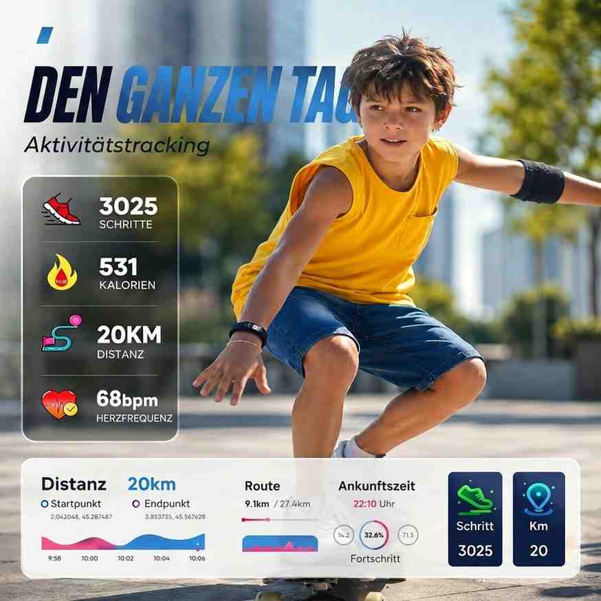 Kinder Fitness Tracker Uhr | GPS & Herzfrequenz |Touchscreen für iOS & Android | TrackBuddy