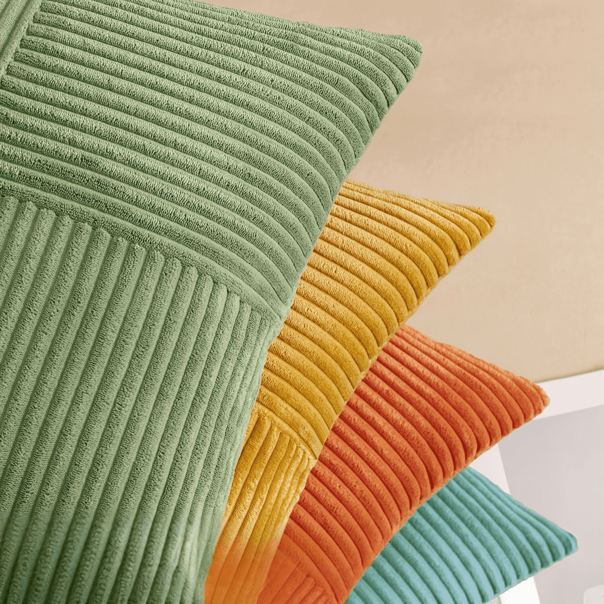 Kissenbezüge Cord 46x46 cm im 4er-Set | Boho-Stil, gerippte Textur | Verdeckter Reißverschluss, pflegeleichtes Polyester 4