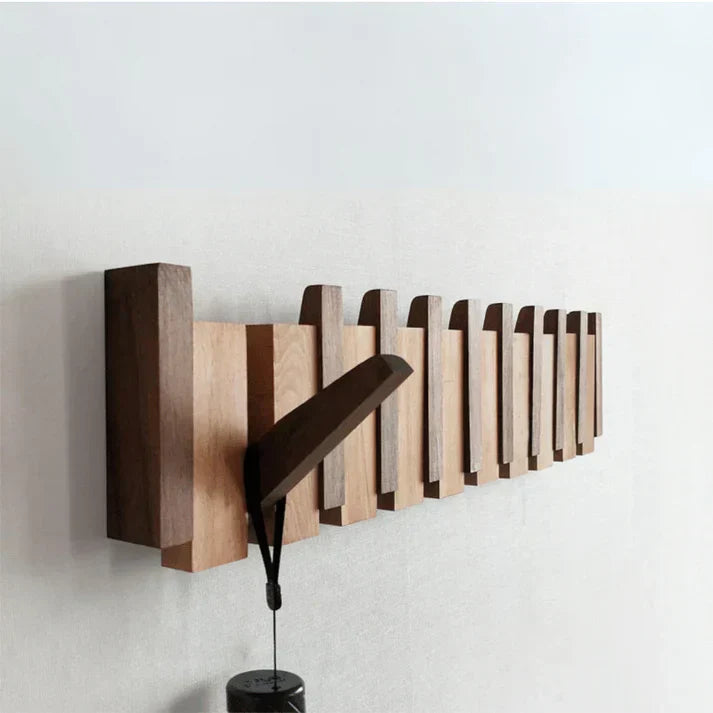 Klaviergarderobe aus Holz | Massivholz Nussbaum & Ahorn | 8 Haken Wandmontage | Keystrak