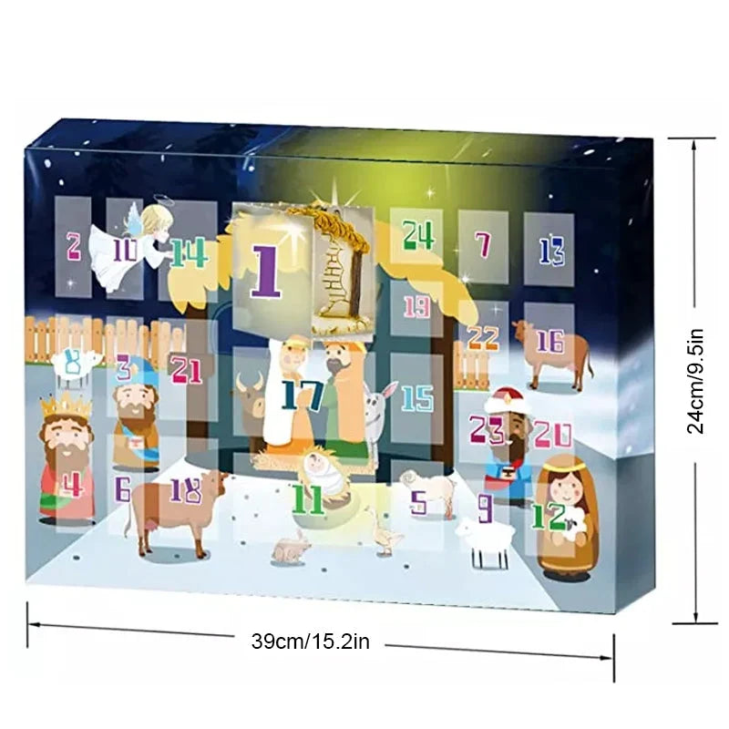 Krippenfiguren Adventskalender interaktiv batteriefrei mit 24 Spielfiguren 12