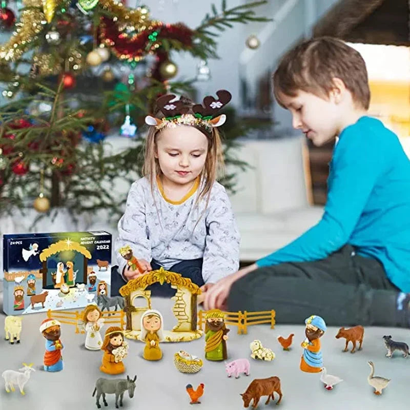 Krippenfiguren Adventskalender interaktiv batteriefrei mit 24 Spielfiguren 3