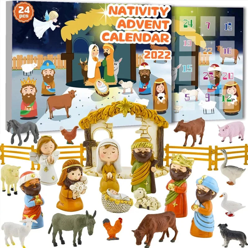 Krippenfiguren Adventskalender interaktiv batteriefrei mit 24 Spielfiguren 4