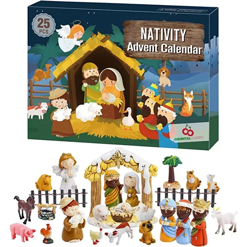Krippenfiguren Adventskalender interaktiv batteriefrei mit 24 Spielfiguren 7
