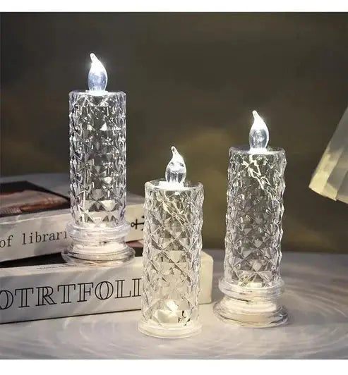 LED-Kerzen Kunststoff, 4er-Set 18 × 7 cm | Facettierter Kristall-Look | Warmweißes Licht, batteriebetrieben & kabellos 7