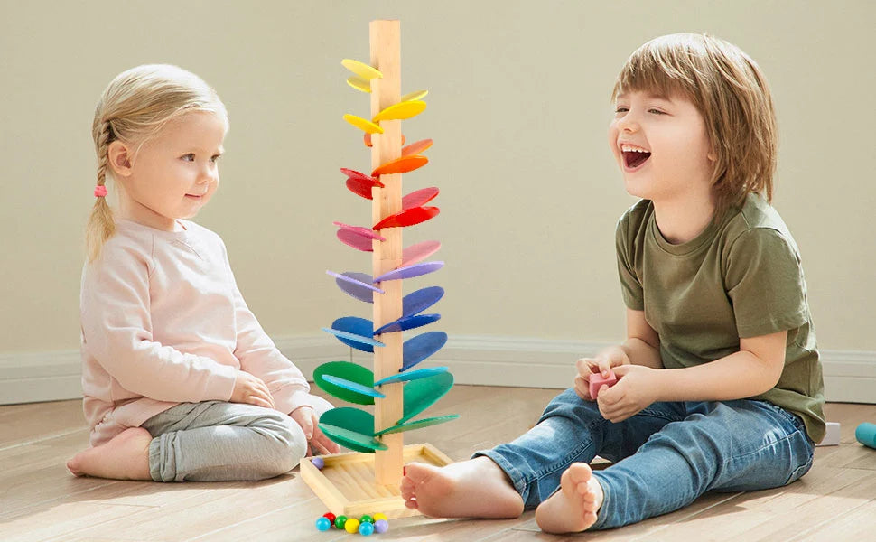 Kugelbahn | mit Klangeffekt & Regenbogenfarben | Kugel-Klangbaum für Kinder | TumbleTone