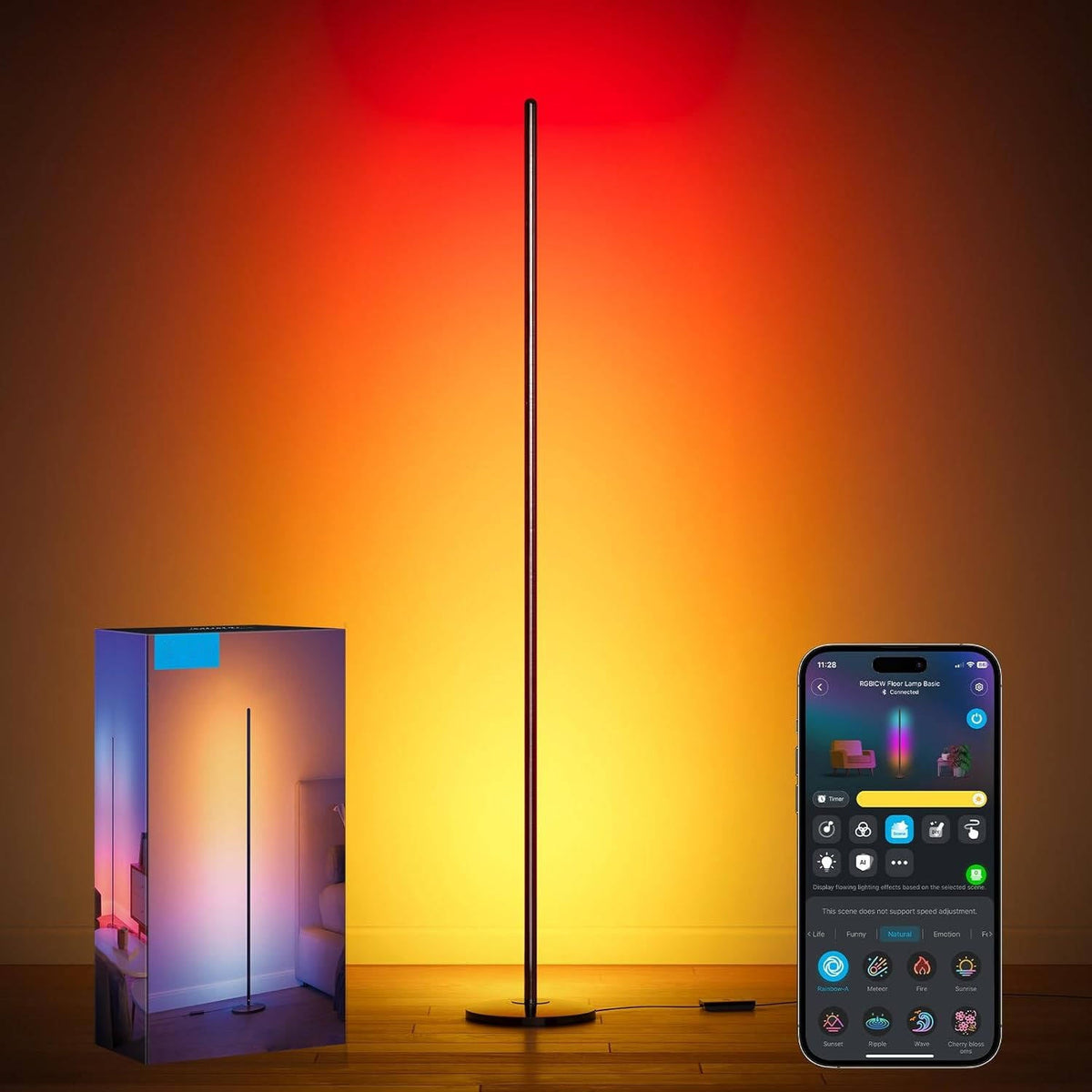 LED Eck-Stehleuchte Aluminium | RGBIC Mehrfarbig mit Musiksynchronisation | 1000 Lumen, kompatibel mit Alexa und SmartThings