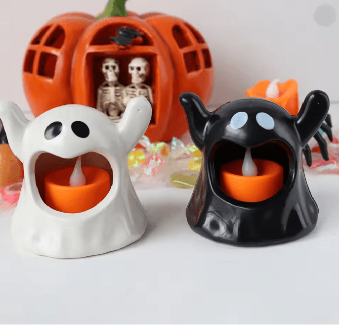 LED Geisterlicht Halloween | Batteriebetrieben, Flammenlose Flackerflamme | Kinderfreundlich für Tisch, Regal und Party