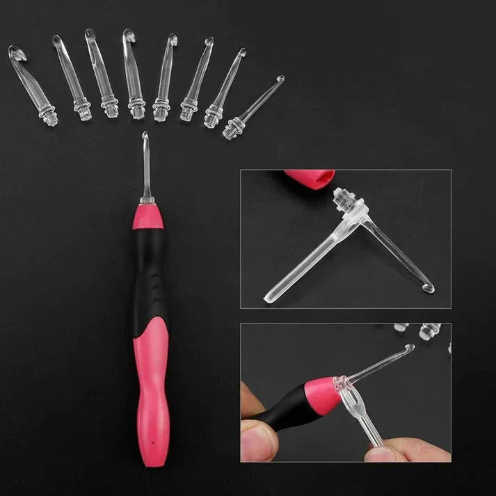 LED-Häkelnadel-Set | Beleuchtete Spitze | Austauschbare Köpfe | LumiStitch
