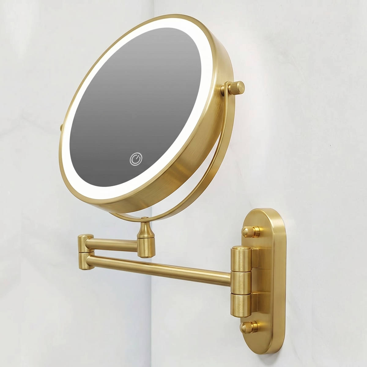 LED-Kosmetikspiegel Wandmontage Ø 20 cm mit Vergrösserung 3x-10x | Silber, Gold, Schwarz | Akku-LED, USB-C Ladefunktion 5