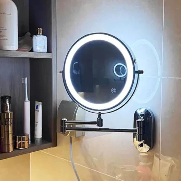LED-Kosmetikspiegel Wandmontage Ø 20 cm mit Vergrösserung 3x-10x | Silber, Gold, Schwarz | Akku-LED, USB-C Ladefunktion 8