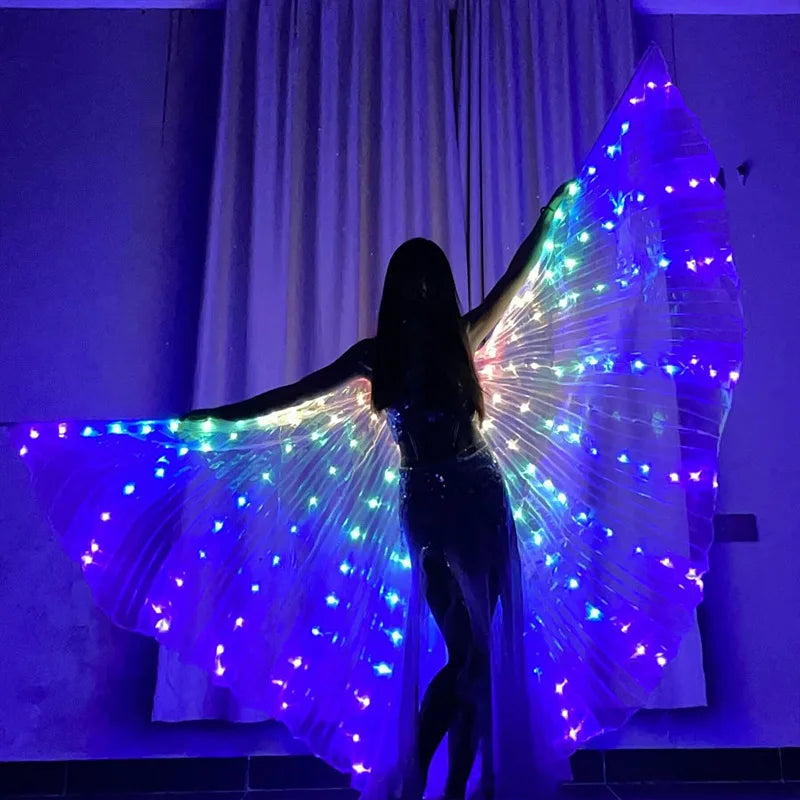 LED Leuchtflügel Kostüm für Damen | USB Akku, mehrere Stunden Leuchtdauer | Chiffon Stoff, Fiberglas-Streben, verstellbar