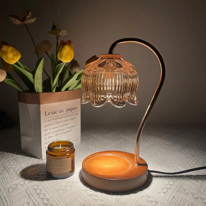 LED-Nachtlicht Glas Holzfuß EU-Stecker Retro-Stil mit warmweißem Licht 2