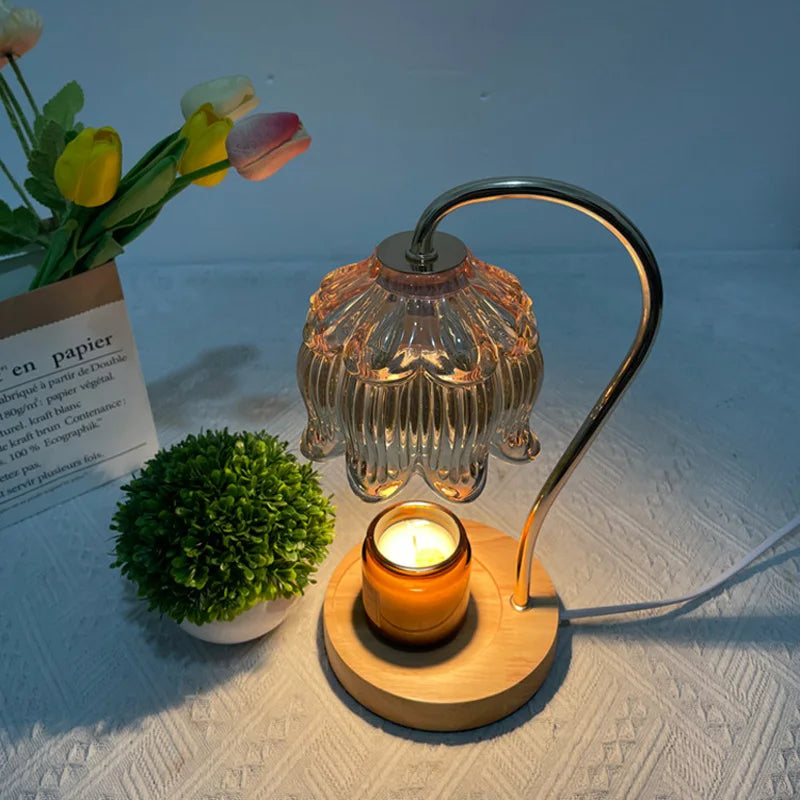 LED-Nachtlicht Glas Holzfuß EU-Stecker Retro-Stil mit warmweißem Licht 3
