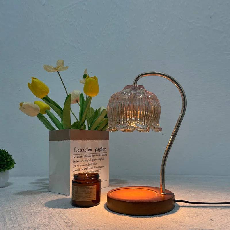 LED-Nachtlicht Glas Holzfuß EU-Stecker Retro-Stil mit warmweißem Licht 4